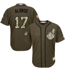 Men's Majestic Cleveland Indians #17 Yonder Alonso Replica Green Salute to Service MLB Jersey
