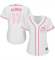Women's Majestic Cleveland Indians #17 Yonder Alonso Authentic White Fashion Cool Base MLB Jersey