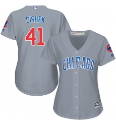 Women's Majestic Chicago Cubs #41 Steve Cishek Replica Grey Road MLB Jersey