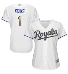 Women's Majestic Kansas City Royals #1 Ryan Goins Replica White Home Cool Base MLB Jersey