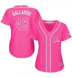 Women's Majestic Milwaukee Brewers #49 Yovani Gallardo Replica Pink Fashion Cool Base MLB Jersey