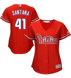 Women's Majestic Philadelphia Phillies #41 Carlos Santana Authentic Red Alternate Cool Base MLB Jersey