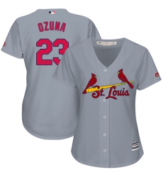 Women's Majestic St. Louis Cardinals #23 Marcell Ozuna Replica Grey Road Cool Base MLB Jersey