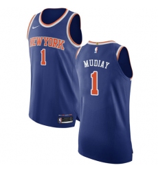 Men's Nike New York Knicks #1 Emmanuel Mudiay Authentic Royal Blue NBA Jersey - Icon Edition