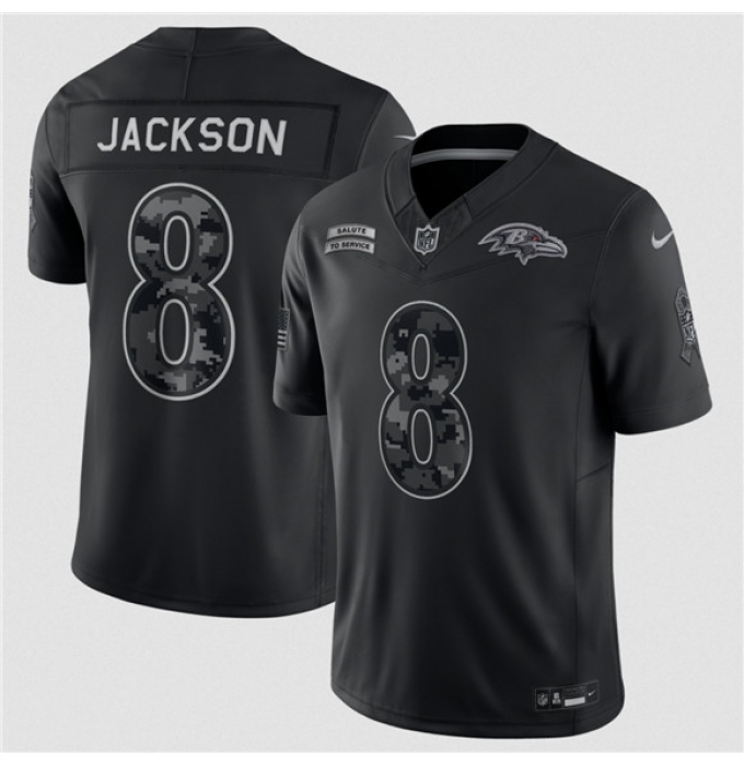 Men's Baltimore Ravens #8 Lamar Jackson Black F.U.S.E. 2026 Salute to Service Limited Football Stitched Jersey