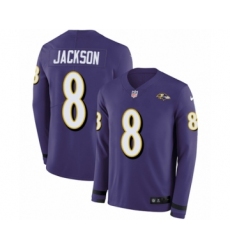 Men's Nike Baltimore Ravens #8 Lamar Jackson Limited Purple Therma Long Sleeve NFL Jersey