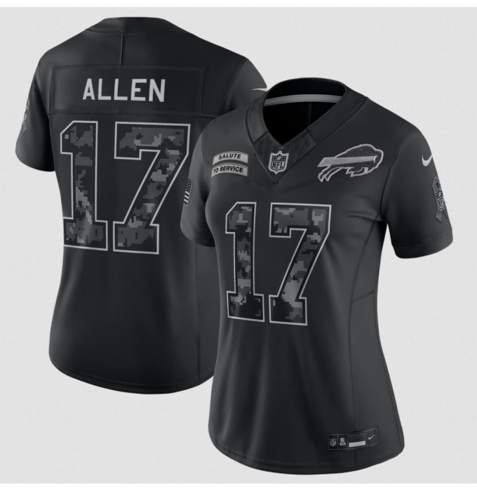 Women's Buffalo Bills #17 Josh Allen Black 2026 F.U.S.E. Salute to Service Limited Stitched Football Jersey(Run Small)