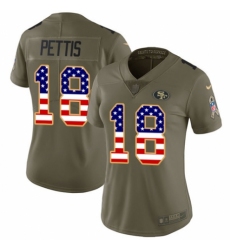 Women's Nike San Francisco 49ers #18 Dante Pettis Limited Olive/USA Flag 2017 Salute to Service NFL Jersey