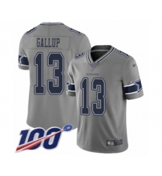 Men's Dallas Cowboys #13 Michael Gallup Limited Gray Inverted Legend 100th Season Football Jersey