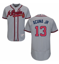 Men's Majestic Atlanta Braves #13 Ronald Acuna Jr. Grey Road Flex Base Authentic Collection MLB Jersey