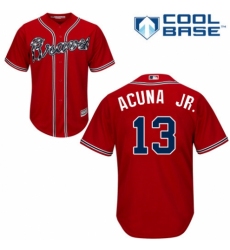 Youth Majestic Atlanta Braves #13 Ronald Acuna Jr. Authentic Red Alternate Cool Base MLB Jersey