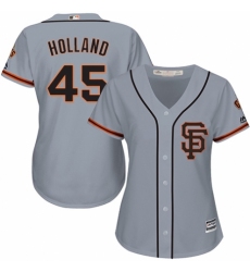 Women's Majestic San Francisco Giants #45 Derek Holland Authentic Grey Road 2 Cool Base MLB Jersey