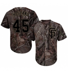 Youth Majestic San Francisco Giants #45 Derek Holland Authentic Camo Realtree Collection Flex Base MLB Jersey