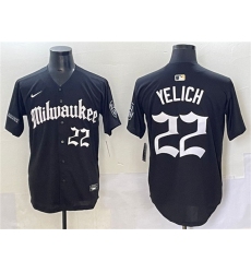 Men's Milwaukee Brewers #22 Christian Yelich Black 'Gothic 414 Shadows Edition' Vapor Premier Limited Stitched Jersey