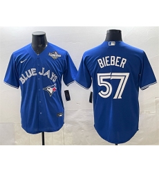 Men's Toronto Blue Jays #57 Shane Bieber Royal 2025 World Series Cool Base Stitched Baseball Jersey