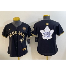 Women's Toronto Blue Jays & Leafs Black Gold 2025 American League Champions With White Leafs Logo Limited Stitched Baseball Jersey(Run Small)