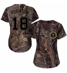 Women's Majestic Texas Rangers #18 Drew Robinson Authentic Camo Realtree Collection Flex Base MLB Jersey