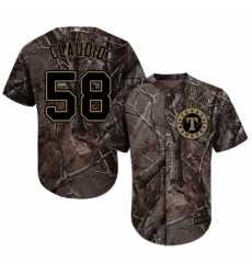 Men's Majestic Texas Rangers #58 Alex Claudio Authentic Camo Realtree Collection Flex Base MLB Jersey