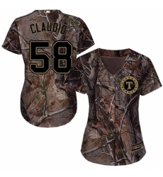 Women's Majestic Texas Rangers #58 Alex Claudio Authentic Camo Realtree Collection Flex Base MLB Jersey