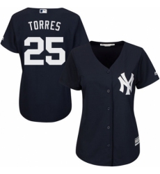 Women's Majestic New York Yankees #25 Gleyber Torres Authentic Navy Blue Alternate MLB Jersey