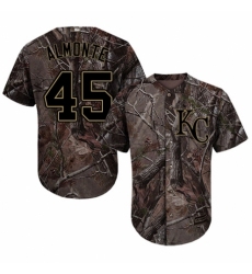 Men's Majestic Kansas City Royals #45 Abraham Almonte Authentic Camo Realtree Collection Flex Base MLB Jersey