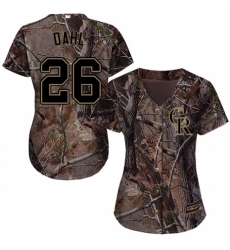 Women's Majestic Colorado Rockies #26 David Dahl Authentic Camo Realtree Collection Flex Base MLB Jersey