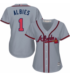 Women's Majestic Atlanta Braves #1 Ozzie Albies Replica Grey Road Cool Base MLB Jersey