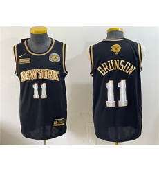 Men's New Yok Knicks #11 Jalen Brunson Black Gold 2026 Finals & Eastern Conference Champions Stitched Jersey