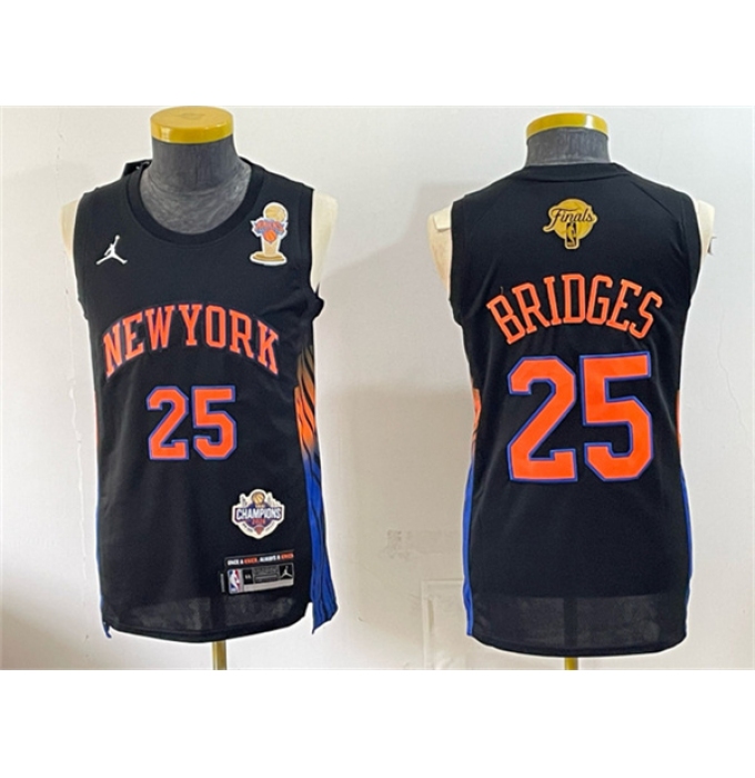 Men's New Yok Knicks #25 Mikal Bridges Black 2026 Finals Champions Statement Edition Stitched Jersey
