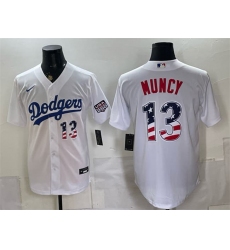 Men's Los Angeles Dodgers #13 Max Muncy White USA 250 Fourth of July Home Stitched Baseball Jersey
