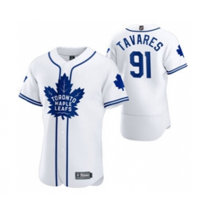 Men's Toronto Maple Leafs #91 John Tavares 2020 Hockey x Baseball Crossover Edition Jersey White