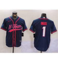 Men's Houston Texans #1 Stefon Diggs Navy With Cool Base Stitched Baseball Jersey
