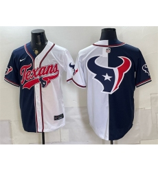 Men's Houston Texans Team Big Logo Navy White Split With Cool Base Stitched Baseball Jersey