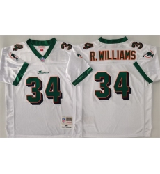 Men's Miami Dolphins #34 Ricky Williams White Throwback Stitched Football Jersey