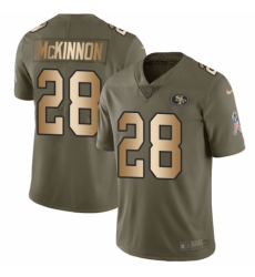 Men's Nike San Francisco 49ers #28 Jerick McKinnon Limited Olive/Gold 2017 Salute to Service NFL Jersey