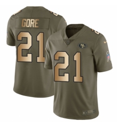 Youth Nike San Francisco 49ers #21 Frank Gore Limited Olive/Gold 2017 Salute to Service NFL Jersey