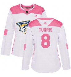 Women's Adidas Nashville Predators #8 Kyle Turris Authentic White ink Fashion NHL Jersey