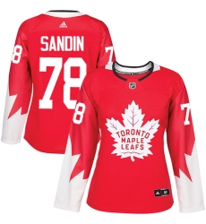 Women's Adidas Toronto Maple Leafs #78 Rasmus Sandin Authentic Red Alternate NHL Jersey