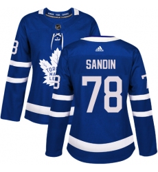 Women's Adidas Toronto Maple Leafs #78 Rasmus Sandin Authentic Royal Blue Home NHL Jersey