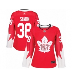 Women's Toronto Maple Leafs #38 Rasmus Sandin Authentic Red Alternate Hockey Jersey