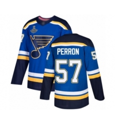 Youth St. Louis Blues #57 David Perron Authentic Royal Blue Home 2019 Stanley Cup Champions Hockey Jersey