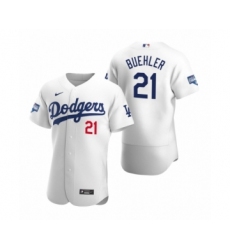 Men's Los Angeles Dodgers #21 Walker Buehler White 2020 World Series Champions Authentic Jersey