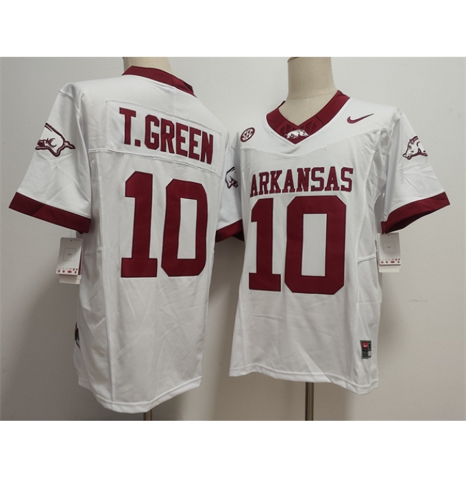 Men's Arkansas Razorbacks #10 TAYLEN GREEN White 2025 F.U.S.E. Vapor Limited Stitched Football Jersey