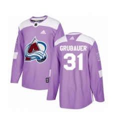 Men's Adidas Colorado Avalanche #31 Philipp Grubauer Authentic Purple Fights Cancer Practice NHL Jersey