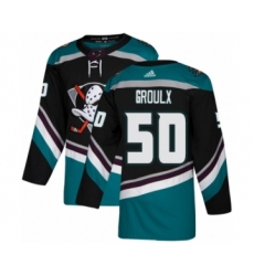 Men's Adidas Anaheim Ducks #50 Benoit-Olivier Groulx Premier Black Teal Alternate NHL Jersey