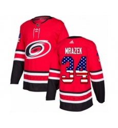Youth Adidas Carolina Hurricanes #34 Petr Mrazek Authentic Red USA Flag Fashion NHL Jersey