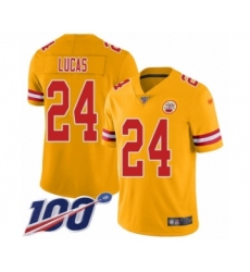 Youth Kansas City Chiefs #24 Jordan Lucas Limited Gold Inverted Legend 100th Season Football Jersey