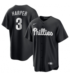 Men's Philadelphia Phillies #3 Bryce Harper Black Lights Out Limited Stitched Baseball Jersey