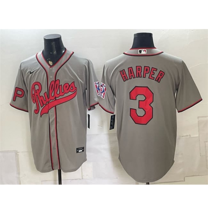Men's Philadelphia Phillies #3 Bryce Harper Gray 2026 Field of Dreams Stadium Stitched Baseball Jersey