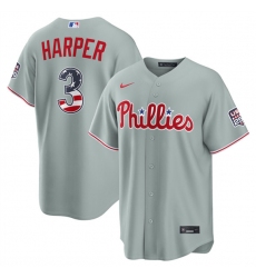 Men's Philadelphia Phillies #3 Bryce Harper Gray USA 250 Fourth of July Home Stitched Baseball Jersey